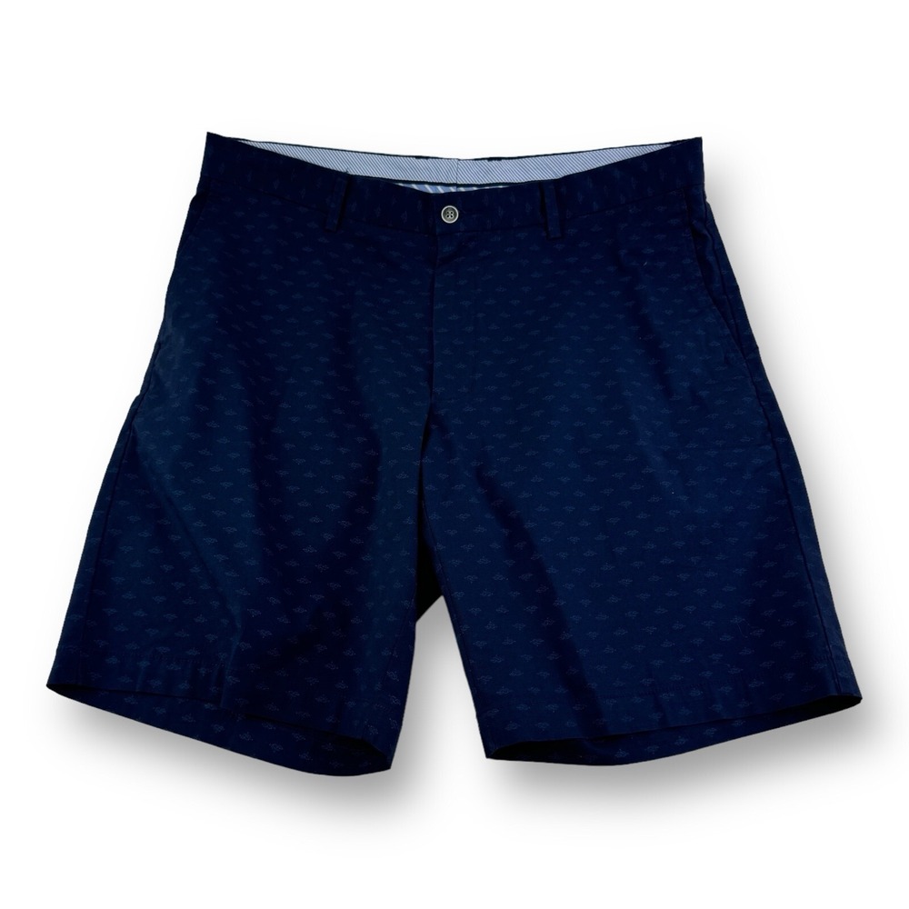 Peter Millar Blue Nautical Knot Cotton Spandex Flat Front Shorts Mens Size 34X9
